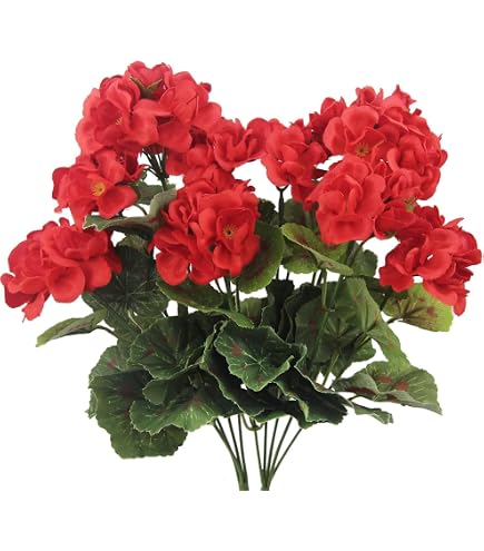 Wnvivi Bouquet di gerani artificiali, 6 pezzi, 36 cm, gerani in seta sintetica, per la decorazione della casa (rosso