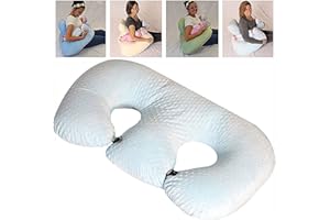 REOTEL Oreiller de Grossesse, Oreiller d'allaitement pour Femmes Enceintes, Oreiller de Soutien pour Jumeaux en Tissu de Coton Lavable en Machine,Bleu