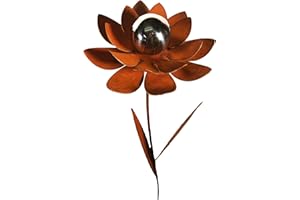 ‎BORNHÖFT Bornhöft Gartenstecker Blume Metall Gartendeko Rost Edelrost rostiger Beetstecker 110cm Deko Rostfigur für den Garten mit Edelstahl Kugel (Rost Blume A)