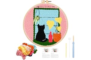 JSRQT Punch Needle Kit Chat Punch Needle Broderie Kit pour Adultes Enfants Débutants Crafts Kit D'aiguilles à Poinçonner Adjustable Kit Broderie Broderie D'Aiguille de Poinçon Kit avec Instructions