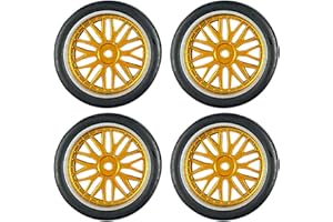 rockible 4x Wheels And Tires Set RC Car Drift Tires Durable Spare Parts 32mm Diameter for 1:18 Scale RC Part, Yellow