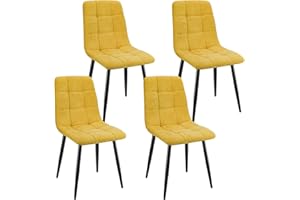 ANVOFONG Set Di 4 Sedie Da Pranzo,Sedia Da Cucina Con Piedi In Metallo Nero,Sedie Imbottite Con Tessuto Di Lino,Sedia Da Camera Da Letto Salotto Soggiorno,Giallo