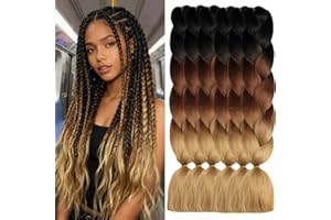 ShowJarlly Extensiones Pelo Africanas Trenzas, 24" Sintetico Pelo Trenzas 5Pc Africanas Extensiones de Trenzado de Cabello Para Trenzado de Extensiones Negro/marrón oscuro/marrón claro