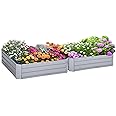 Outsunny Set of 2 291L Raised Garden Bed, Elevated Planter Box with Galvanised Steel Frame for Growing Flowers, Herbs, 100 x 100 x 30 cm, Grey