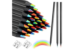 TOPBELIEF 24 tęczowe kredki dla dzieci, tęczowe kredki z temperówką, 7 w 1, tęczowy pisak, dobre dla dorosłych lub dzieci, do rysowania artystycznego, malowania, szkicowania