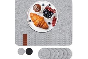 ‎LUANA ROSE Luana Rose Platzsets aus Filz 12er Set in Anthrazit - Tischset abwischbar - 44x32 cm Filzuntersetzer - Hochwertige Platzdeckchen abwaschbar - Tischuntersetzer Platzset + Glas Untersetzer-Set