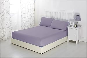 Sonia Moer Super Soft Brushed Microfibre Fitted Sheet - Non Iron Breathable Hypoallergenic Bottom Sheet with Strong Elastic Hem- King/Lavender
