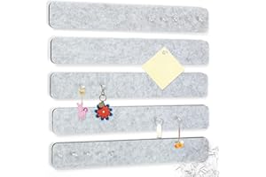 JIOL 5 Pack Felt Pin Board Bar Strips Bulletin Board for Bedrooms Offices Home Wall Decoration, Notice Board Self Adhesive Cork Board with 35 Push Pins for Paste Notes, Photos, Schedules (Grey)