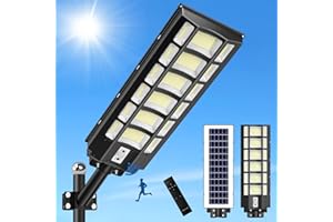Viugreum 2000W LED Réverbères Lampadaire Solaire Exterieur avec Télécommande, 6500K Spot Solar Extérieur Détecteur, 66cm Panneau Solaire IP65 Etanche LED Réverbère Solar pour Jardin Patio Rue