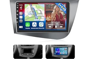 [2+64GB] Inefala Autoradio Android para Seat Leon MK2 2005-2012, 9" Pantalla Radio Coche Bluetooth con Wireless Carplay Android Auto GPS WiFi RDS/FM SWC USB Canbus Cámara de Marcha Atrás Mic