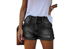 Bichingda Lässige Denim-Shorts für Damen, hohe Taille, ausgefranster Saum, zerrissene Sommerjeans, kurze Hotpants mit Taschen