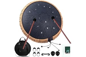 TMPZ Steel Tongue Drum,13 Inches 15 Notes C-Key Major Alloy Yoga Zen Meditation Space Chakra Tank Finger HandPan Hue Ethereal Drum with Mallets,Balmy Pan Percussion Instrument Set for Adults and Kids