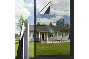 HONLONE One Way Mirror Window Film, Glass Tinting Film For Windows, Anti Glare UV Film For Home And Office, Black Silver 110 * 400cm