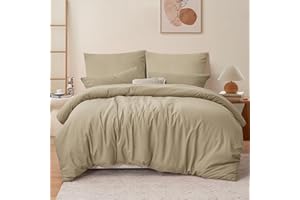 RUIKASI 3-częściowy komplet pościeli 200 x 200 cm, khaki, z poliestru mikrofibry, Oeko-TEX, poszwa na kołdrę 200 x 200 cm i 2 poszewki na poduszkę 80 x 80 cm, z zamkiem błyskawicznym, miękka i nie