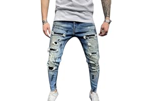 keephen Pantaloni da Uomo Strappati Pantaloni Slim-Fit sfilacciati Pantaloni Skinny Jeans da Uomo