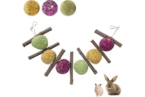 GNCLOUD Rabbit Toys - Boredom Breaker Treats, Apple Stick & Grass Ball, Hanging Toys for Hamster, Chinchilla, Guinea Pig, Gerbil