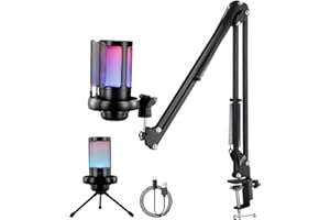 VIHBRAI USB Gaming Microphone Kit for PC PS5 PS4, RGB Computer Condenser Microphone with Boom Arm Stand, Quick Mute, Gain Control, RGB Indicator, Streaming Microphones for Podcast, Youtube Titok, Recording