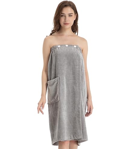 Robe Serviette Femme Jamron - Avec Bandeau - Pour Spa, Plage Et Sauna - Gris XL