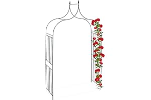 Relaxdays Rosenbogen Metall, Rankhilfe für Kletterpflanzen, Deko-Spitzen, wetterfest, HBT 270 x 144 x 60 cm, dunkelgrün