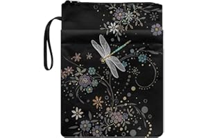 Poceacles Libelle Floral Book Sleeve Book Protector for Students Polyester Durable Book Covers for Paperback Washable Book Sleeves with Zipper, Black