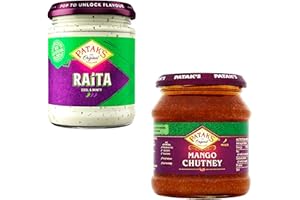 ASOKOBOX Traditional Indian Condiment Bundle - with Pataks Sweet Mango Chutney 340g and Raita 170g - Tangy and Creamy -Great for Curries and Dips