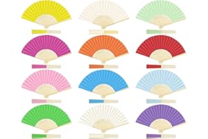 Luckwaii Hand Fan Folding Wedding Fan 12 Pcs Paper Fan Silk Fabric Bamboo Ribs Handheld Fan, Chinese Fan Folding Fan for DIY Wall Decoration Dancing Photo Props Christmas Party Wedding Favours