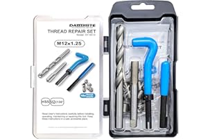 DASBSTE Gewindereparatur Satz - Gewindereparaturwerkzeuge inkl. Gewindeeinsätze, Einbauwerkzeug, Zapfenbrecher, Gewindebohrer sowie Bohrer für die Reparatur von Innengewinden (M12 x 1,25)