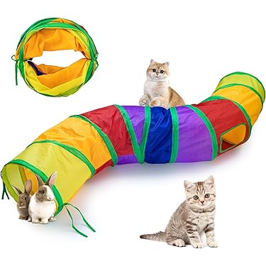 Katzentunnel Aus Ecolen Stoff – Faltbarer Spieltunnel Mit Fenstern Und Pompon Für Katzen Und Kleintiere