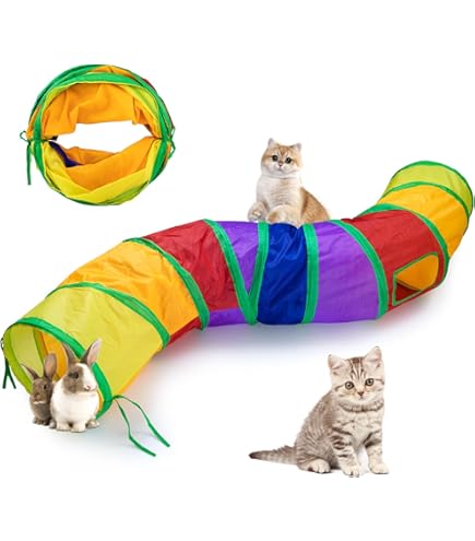 Tunnel Pieghevole Per Gatti Con 2 Canali E Giocattolo Piuma - Per Esercizio E Divertimento - Foto 6