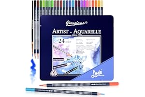 REAEONAT Watercolour Pencils, 24 Professional Colored Pencil Set in Tin Box for Adult Artist and Beginners Drawing Sketching Painting Coloring Book Art School Stationery Supplies