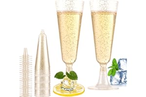 CYEER 30 Flute da Champagne in Plastica con Glitter Dorati, 150ml Bicchierini per Champagne, Calici da Vino Riutilizzabili Calice pezzi bicchieri oro usa e getta di Plastica per Feste, Matrimoni