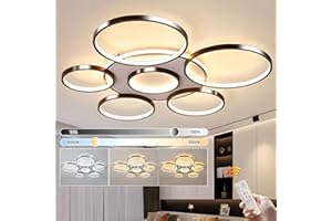 YYUTLUO Nowoczesna LED Lampa Sufitowa, Ø110cm Czarna Lampa Multi Circle, 120W Płynną Regulacją Ściemniania 3000-6000K, Okrągły Metalowy Żyrandol + Akrylowy Żyrandol, Sypialnia Salon (7 Pierścienie)