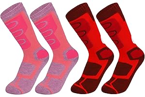 Fadcaer Skarpety narciarskie dla dzieci, 2 pary długich podkolanówek, termiczne skarpety narciarskie dla chłopców, dziewcząt, ciepłe zimowe skarpety śniegowe do jazdy na nartach, snowboardzie