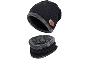 Kuyou Kinder Mütze Schal Jungen Mädchen Winter Hat Schlauchschal Set