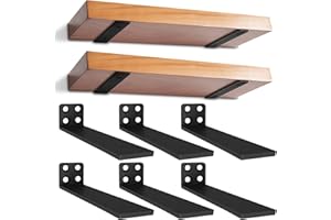 YFCVIP 6 Piezas Soporte Estanteria Pared 20cm, Soportes para Estanterías, Escuadras Metalicas Invisibles, Soporte Balda Flotante Pared con Tornillos | Capacidad de Carga 70 kg (Negra)