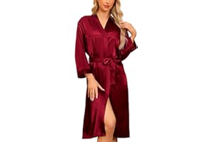 Sopesil Women's Satin Bathrobe Unisex Satin Bathrobe Kimono V-Neck Dressing Gown for Spa Home and Hotel S-XXL
