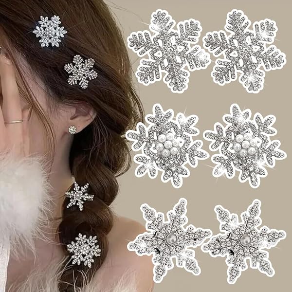 Schneeflocken-Haarspangen Mit Strass – 3 Glitzernde Haarnadeln Für Winter & Weihnachten, Silberfarben