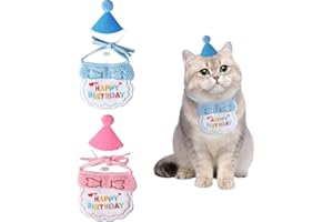 JOCAHULFX 2 Sets Dog Birthday Hat and Cat Bandana Set, Cute Small Dog Cat Birthday Hat Scarf Set, Pink Blue Dog Party Hat Pet Birthday Bandana, Gift for Pet Puppy Dog Cat Birthday Decorations Party Supplies