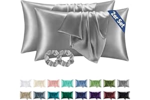 ‎BEDELITE BEDELITE Seidenkissenbezug Alternative 40 x 80 Grau - Satin Kissenbezug 2er Set Weich 40x80 Sommer mit 2 Haargummis für Haar und Haut, Similar to Silk Pillowcase Pillow Cover