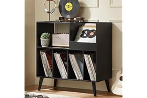 LELELINKY Grande supporto per dischi con contenitore e ripiano, supporto in vinile con superficie di presentazione per fino a 300 album, soluzione per riporre la musica e il soggiorno