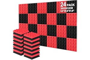 AGPtEK Schalldämmende Polsterung 24 Stück Schaumstoff-Dämmplatten 25 x 25 x 5 cm Akustikschaumstoff Rot und Schwarz Ideal für Tonstudio, Fernsehzimmer, Kinderzimmer, Büro und Podcast (Rot und Schwarz)