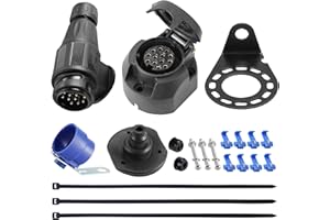 SPARKMOTO 13 Poliger Anhänger Stecker und Anhänger Steckdose 13 Polig,mit Kompletten Montagezubehör,inkl. Anhänger Stecker Steckdosen-Halter,12V Wasserdicht 13 Polige Anhänger Stecker Steckdose (lang)