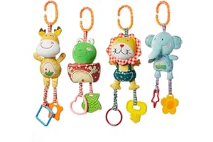 TUMAMA KIDS TUMAMA Juguetes para bebés para 0, 3, 6, 9, 12 Meses, mordedores Cochecito de Peluche de Desarrollo temprano Cochecitos para bebés, Regalos de cumpleaños para recién Nacidos, Paquete de 4