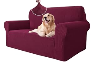 ‎YSTYLE Ystyle Sofa überzug 2 Sitzer Mit Armlehne, Stretch Sofabezug rutschfest, Modern Sofa Cover Für Hunde Haustiere, Atmungsaktiv Couch überzug Mit Elastic Bottom, Bordeaux