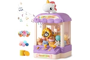BLOMISE Claw Machine for Kids, Grabber Machine Fun Toy, Unicorn-Themed Surprise Toy for Girls & Boys, Adjustable Music Sound, Includes 20 Mini Dolls, 10 Gachapons & 15 Coins, Christmas & Birthday Gift, Purple