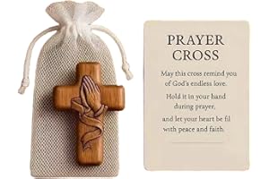 QinZiEn Prayer Cross Gift, Handcrafted Wooden Pocket Cross for Prayer & Comfort - Unique Christian Gift for Women, Goddaughters, Baptism & First Communion, Holding Cro/ss of Faith, Christian Gi/fts