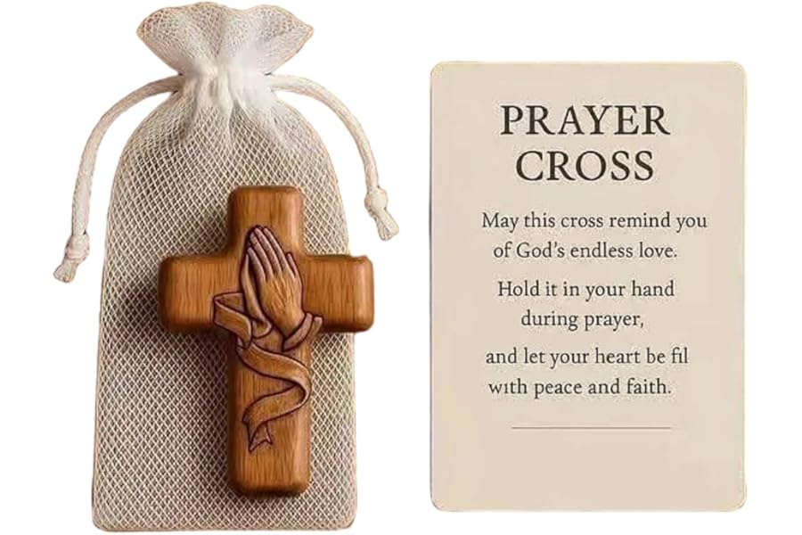 QinZiEn Prayer Cross Gift, Handcrafted Resin Pocket Cross for Prayer & Comfort - Unique Christian Gift for Women, Goddaughters, Baptism & First Communion, Holding Cro/ss of Faith, Christian Gi/fts