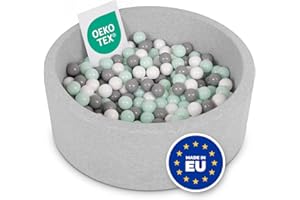 SELONIS Piscine À Balles 90X30cm/200 Balles Ronde en Mousse pour Bébé Enfant, Gris Clair:Blanc/Gris/Menthe