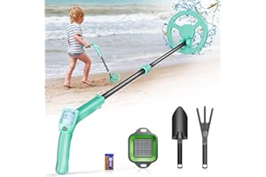 Metal Detector Bambini, Kooeuru Metal Detector per Bambino Leggero con Asta Regolabile 66-83cm, Display LCD Bobina di Ricerca Impermeabile, Metal Detector Bambino con Pala Rastrello Setaccio