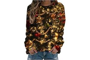 HAOLEI Christmas Jumper Women UK Sale Clearance,Funny Christmas Reindeer Jumper Cute Novelty Xmas Sweatshirts Graphic Shirts Crew Neck Print Pullover Sweater Tops Blouse Ugly Xmas Jumpers Ladies